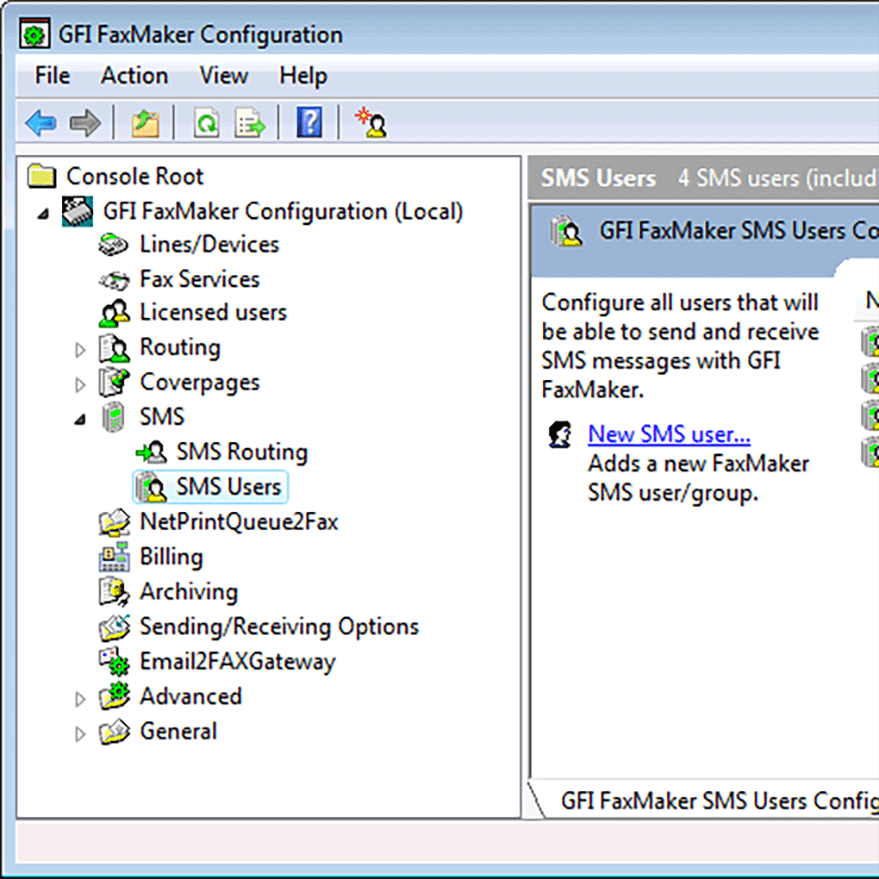 	Configure which users can send and reveive SMS messages