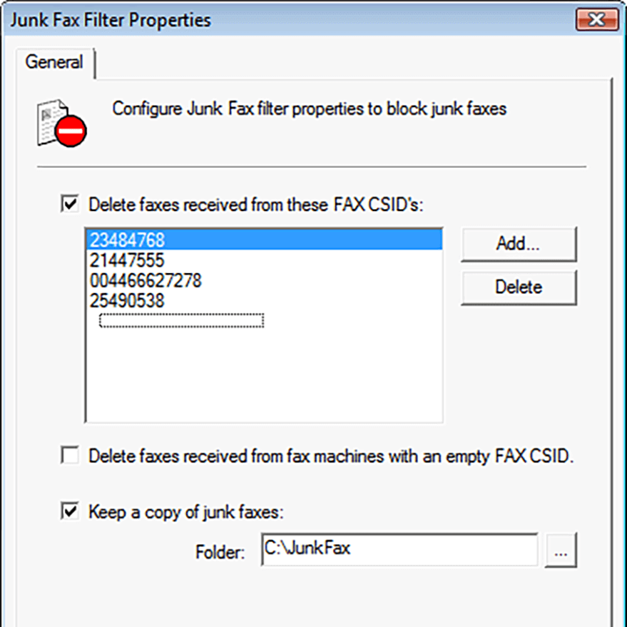 Junkfax filter Block unwanted faxes