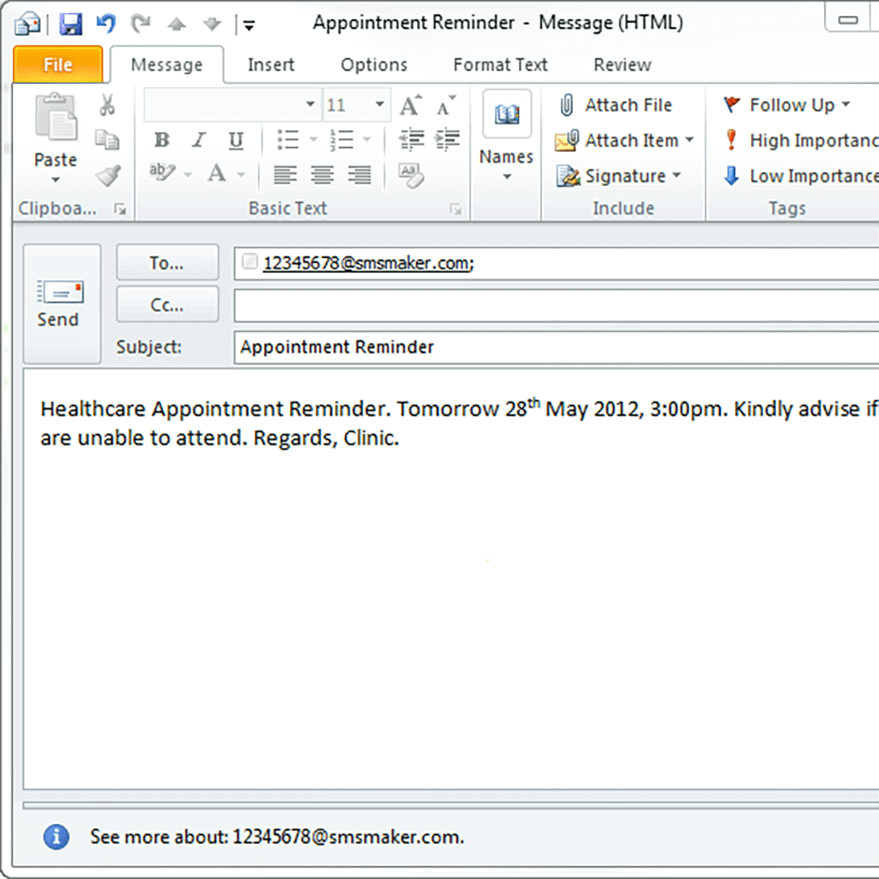 Send SMS from Microsoft Outlook